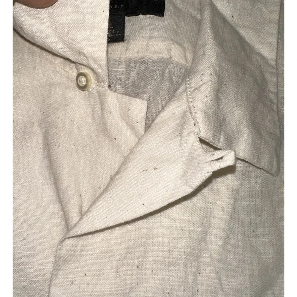 Banana Republic Slim Fit Beige Linen Cotton Loop Button Up S/S Camp Shirt Mens L